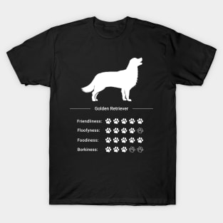 Golden Retriever Stats - Friendliness, Floofyness, Foodiness, Borkiness T-Shirt